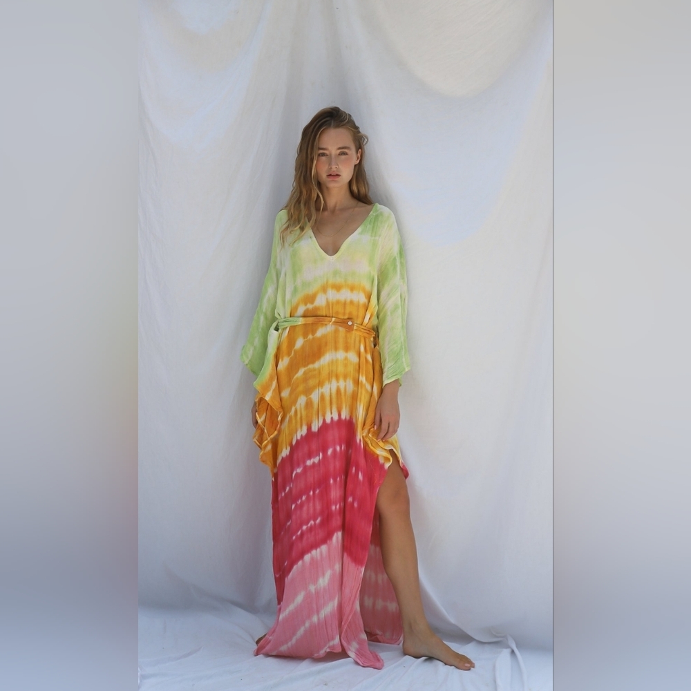 Jen's Pirate Booty Rainbow Tie Dye Ripple Kaftan NWOT